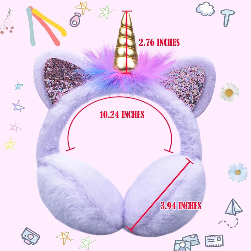 GSFY Ear Muffs Gloves Set for Kids Girls Adjustable Winter Sequin Faux Fur Windproof Warm Ear Warmer Outdoor - Image 2